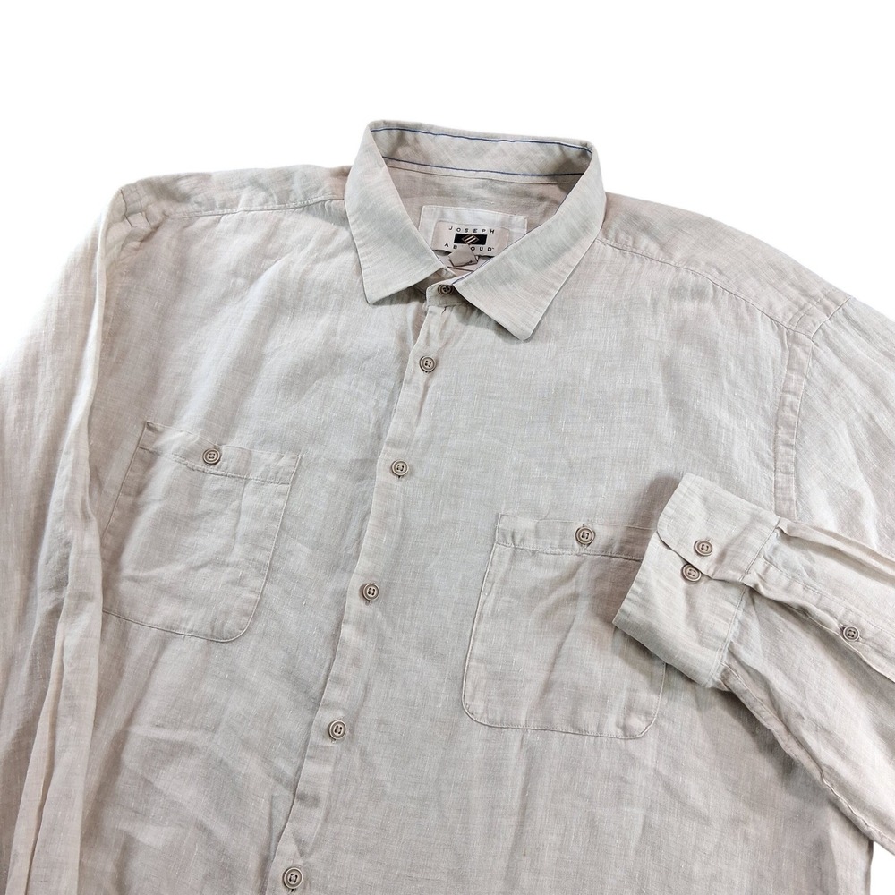 Joseph Abboud Button Down Shirt Mens 3XLT Beige Linen Casual Roll Tab Sleeve